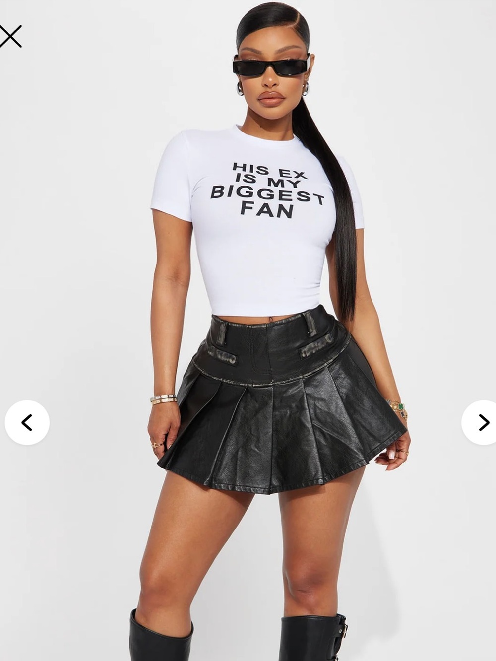 “FASHION NOVA” Jessica Distressed Faux Leather Pleated Mini Skirt